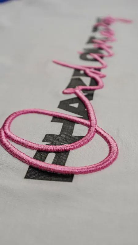 3D puff embroidery sample with raised texture