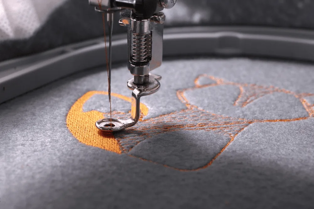 Flat stitch embroidery sample on fabric